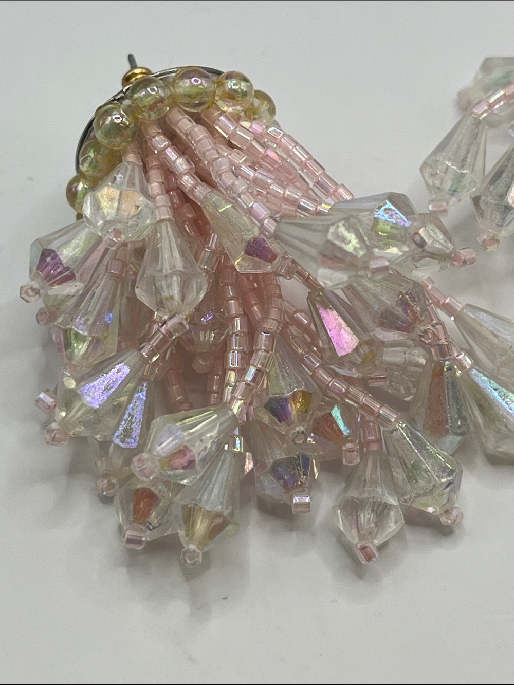 Pink Iridescent Beaded Tassel Earrings - Picture 5 of 9